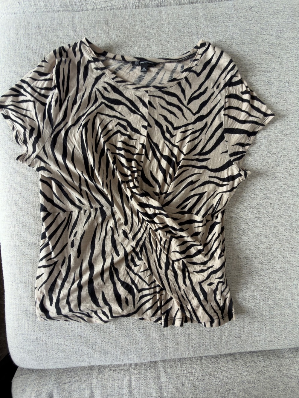 INC Zebra-Print Twist-Front Top in Beige and Black XL